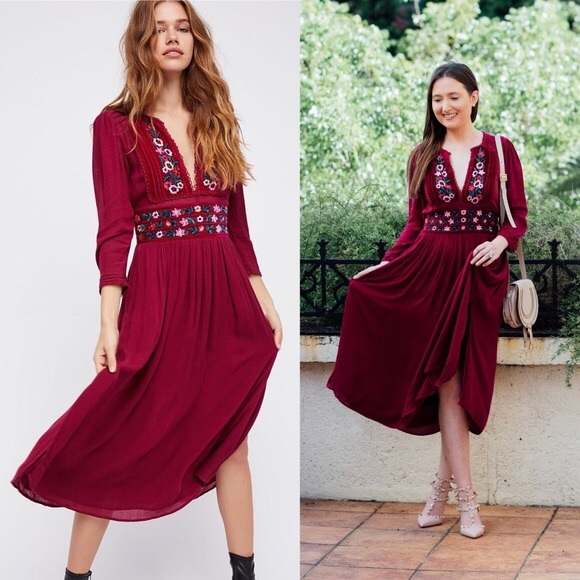 Free People Dresses & Skirts - 3XHPFree People Berry Flora Midi Dress NWT